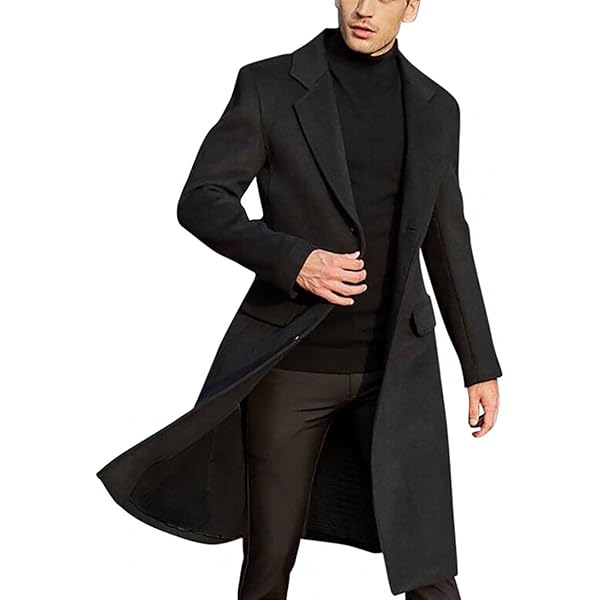 Men's British Long Trench Coat Button Warm Woolen Coat